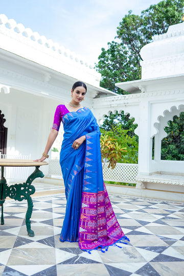 Nazakat | Azure Blue Tussar Silk Zari Weaved Saree | Banarasii