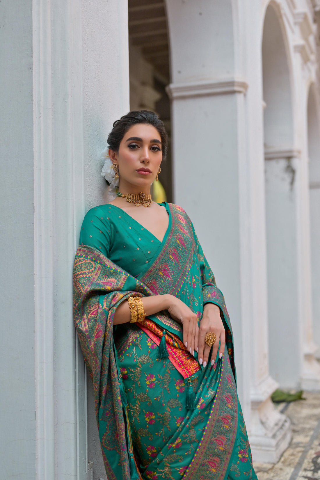 Kohinoor | Noor-e-Firoza Pashmina Kashmiri Silk Zari Meena Weaved Saree | Banarasii