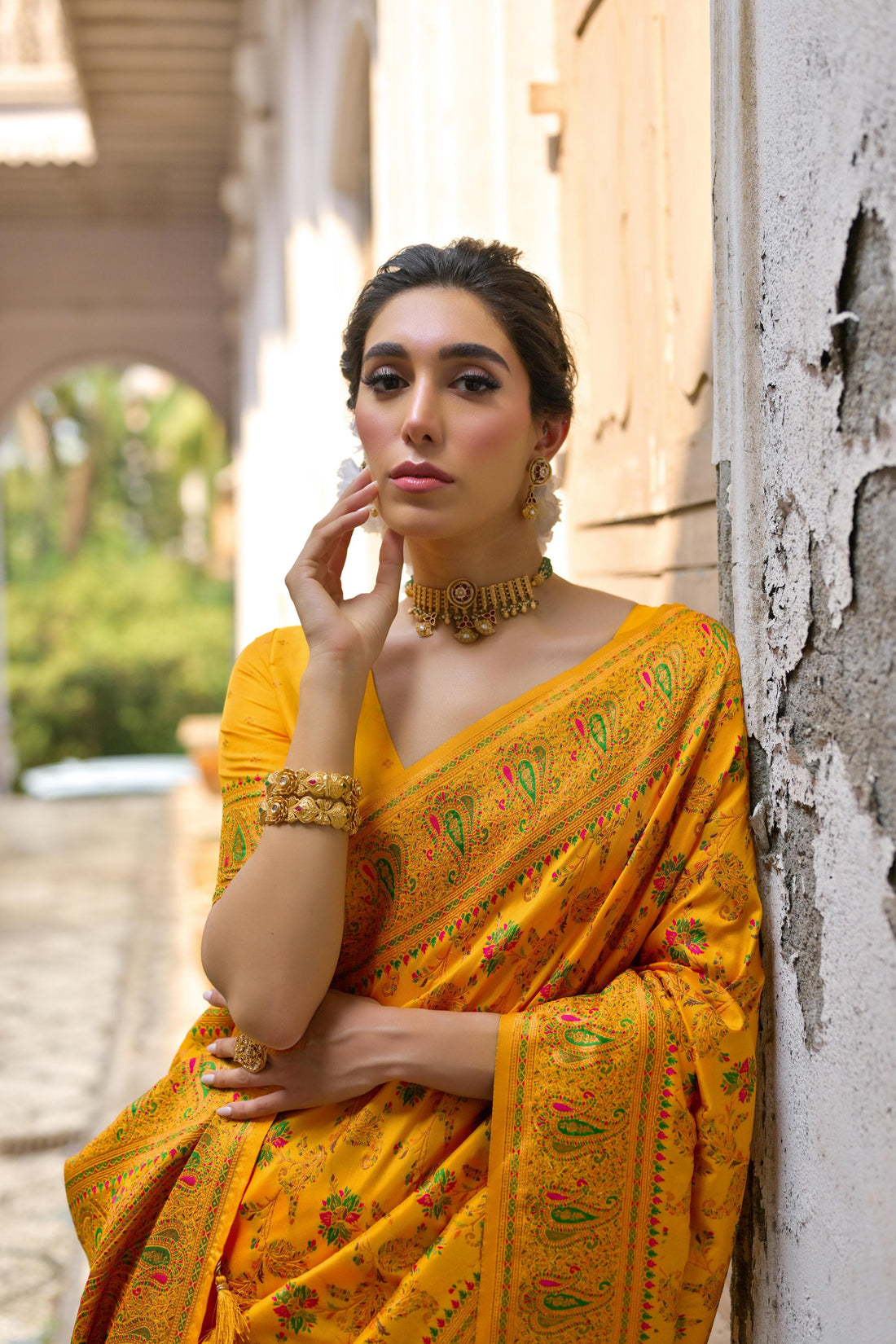 Kohinoor | Zafrani Glow Pashmina Kashmiri Silk Zari Meena Weaved Saree | Banarasii