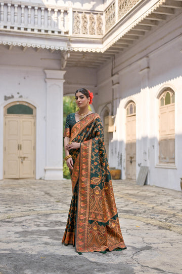 Kohinoor | Mughal Emerald Pashmina Kashmiri Silk Zari Meena Weaved Saree | Banarasii