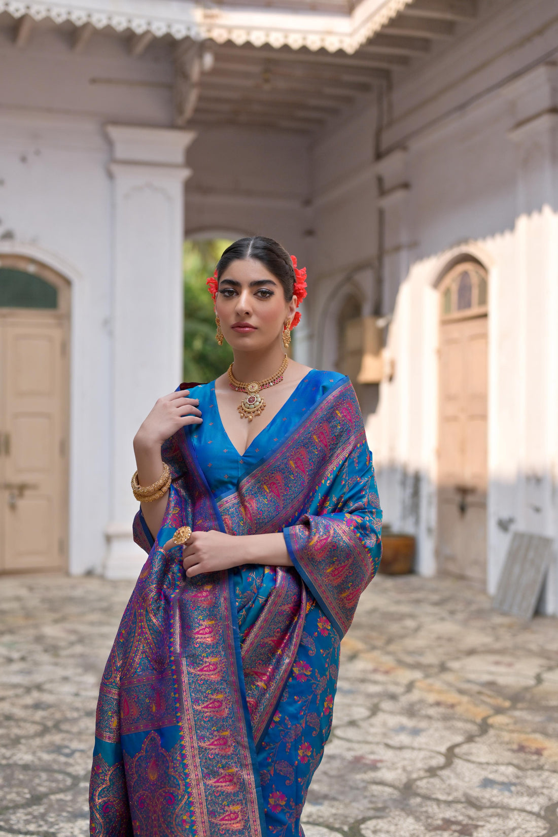 Kohinoor | Noor-e-Neelam Pashmina Kashmiri Silk Zari Meena Weaved Saree | Banarasii