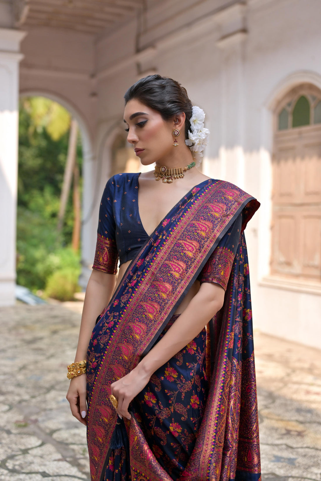 Kohinoor | Noor-e-Neel Pashmina Kashmiri Silk Zari Meena Weaved Saree | Banarasii
