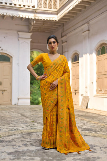 Kohinoor | Zafrani Glow Pashmina Kashmiri Silk Zari Meena Weaved Saree | Banarasii