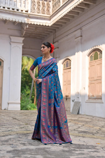Kohinoor | Noor-e-Neelam Pashmina Kashmiri Silk Zari Meena Weaved Saree | Banarasii