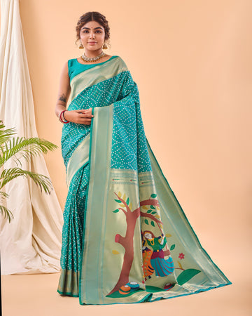 Mahjabeen | Aqua Mint Banarasi Silk Zari Weaved Saree | Banarasii