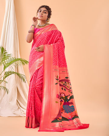 Mahjabeen | Coral Blossom Pink Banarasi Silk Zari Weaved Saree | Banarasii