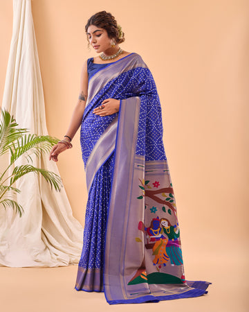 Mahjabeen | Royal Sapphire Blue Banarasi Silk Zari Weaved Saree | Banarasii