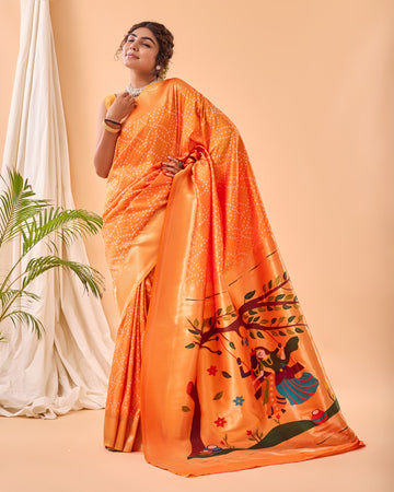 Mahjabeen | Marigold Amber Orange Banarasi Silk Zari Weaved Saree | Banarasii