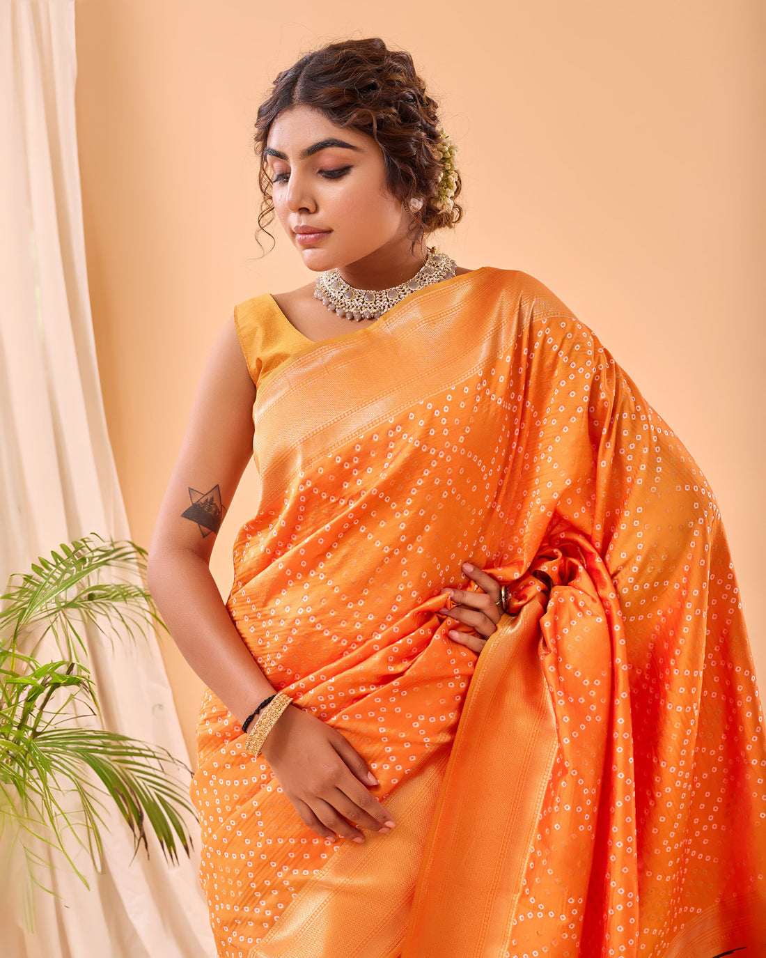 Mahjabeen | Marigold Amber Orange Banarasi Silk Zari Weaved Saree | Banarasii
