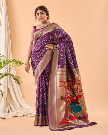 Mahjabeen | Royal Amethyst Purple Banarasi Silk Zari Weaved Saree | Banarasii