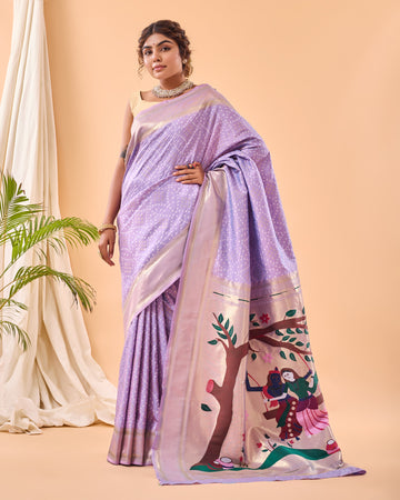 Mahjabeen | Lilac Moonstone Banarasi Silk Zari Weaved Saree | Banarasii