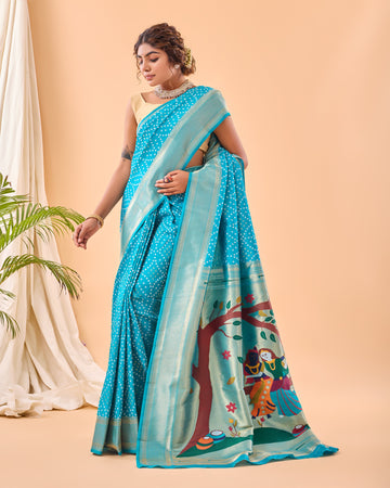 Mahjabeen | Aqua Lagoon Blue Banarasi Silk Zari Weaved Saree | Banarasii