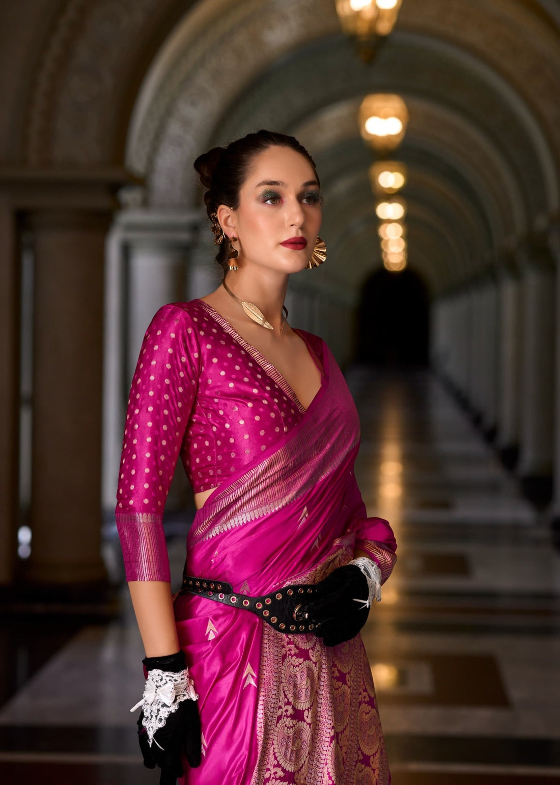Tajalli | Rani Fuchsia Banarasi Silk Rich Zari Weaved Saree | Banarasii