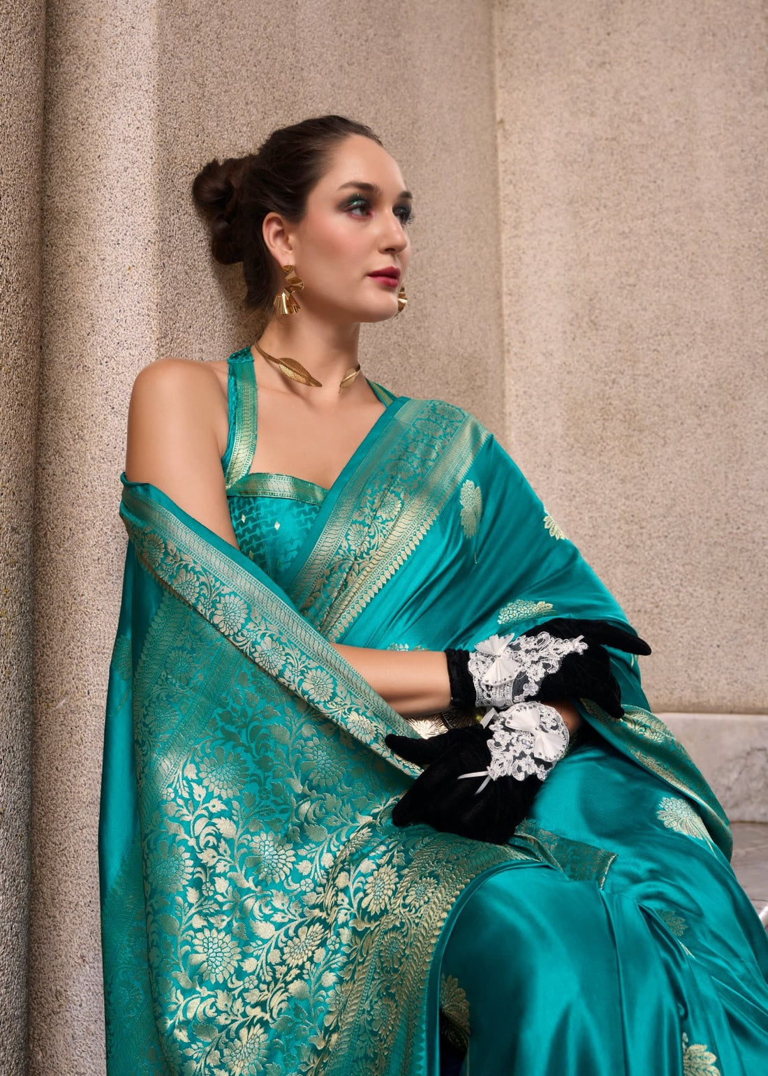 Tajalli | Peacock Teal Banarasi Silk Rich Zari Weaved Saree | Banarasii