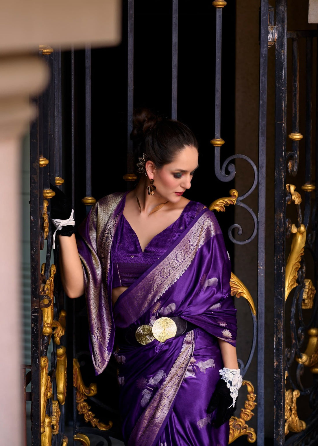 Tajalli | Imperial Violet Banarasi Silk Rich Zari Weaved Saree | Banarasii