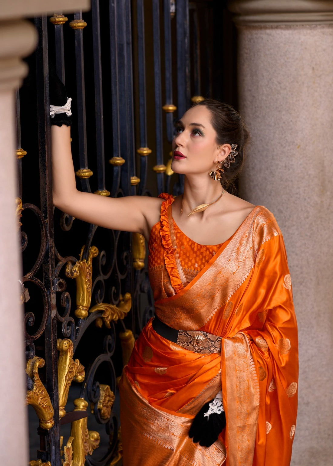 Tajalli | Kesari Amber Banarasi Silk Rich Zari Weaved Saree | Banarasii