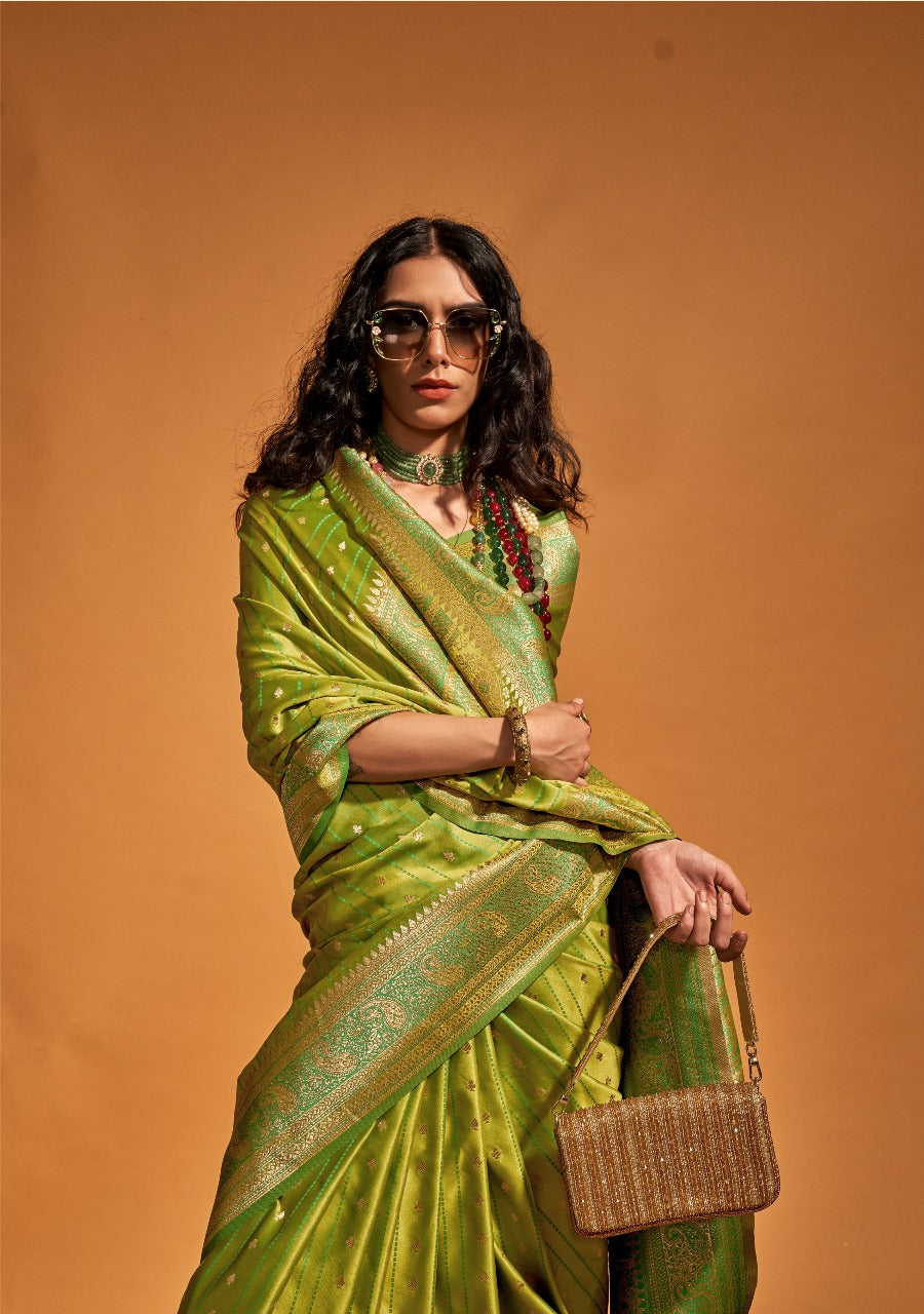 Shehzadi | Parrot Green | Pure Banarasi Silk Rich Zari Weaved Saree | Banarasii