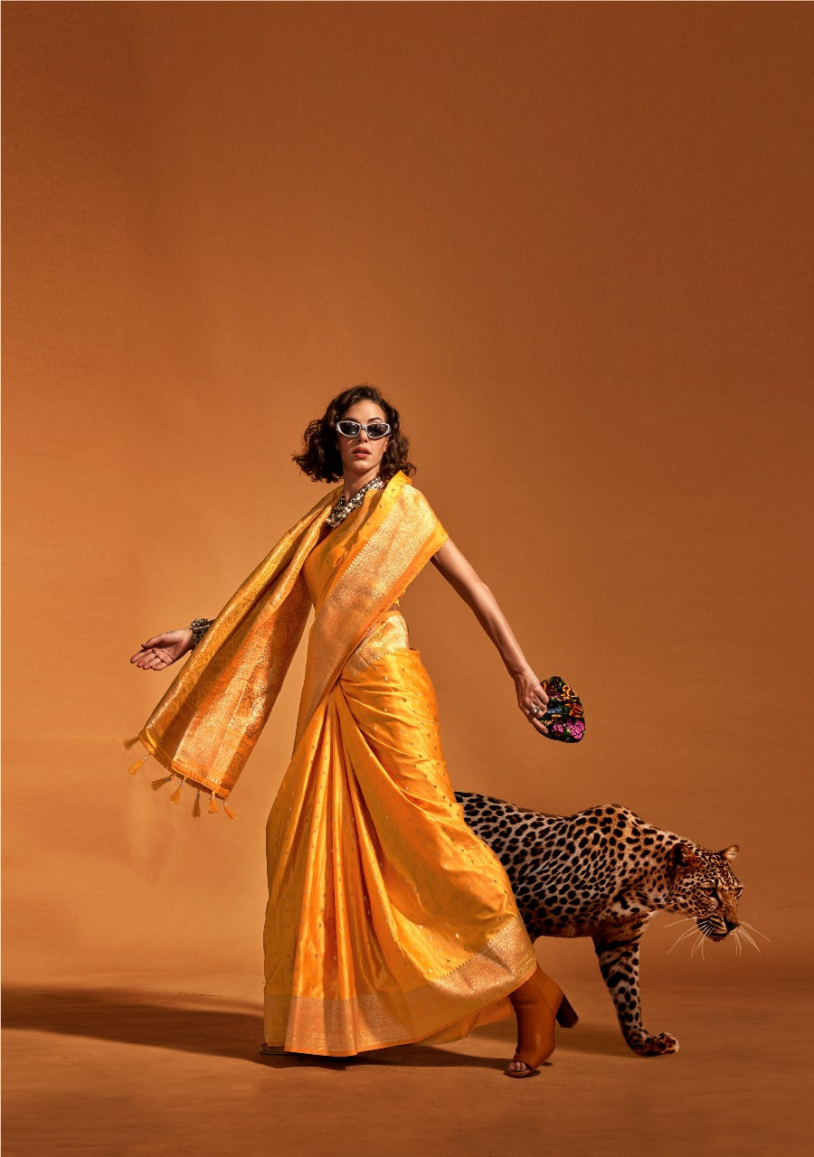 Shehzadi | Sunflower Yellow | Pure Banarasi Silk Rich Zari Weaved Saree | Banarasii