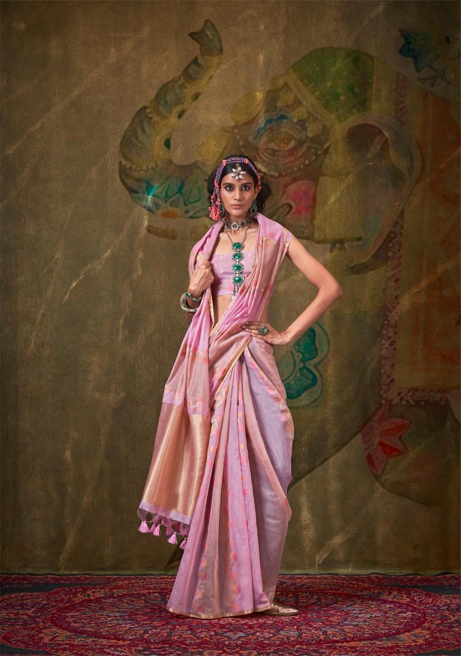 Hoorain | Lilac Blush Banarasi Silk Rich Zari Resham Weaved Saree | Banarasii