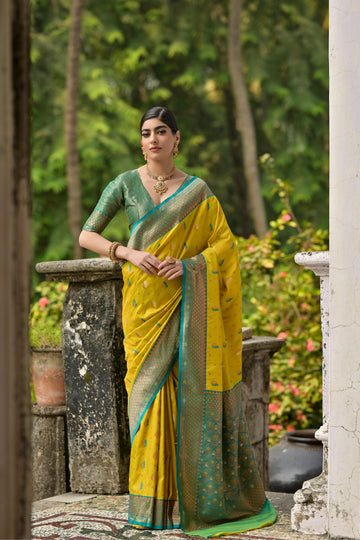Bahaar | Mustard Gold Banarasi Silk Rich Zari Weaved Saree | Banarasii