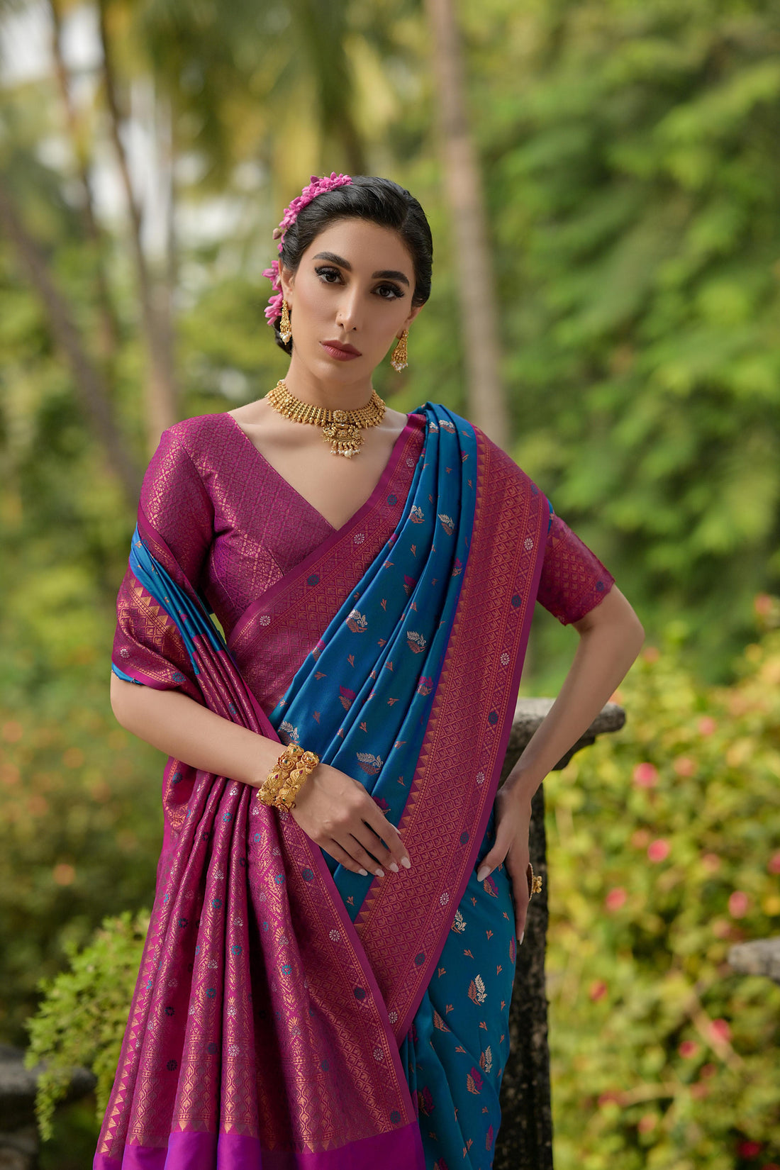Bahaar | Peacock Blue Banarasi Silk Rich Zari Weaved Saree | Banarasii
