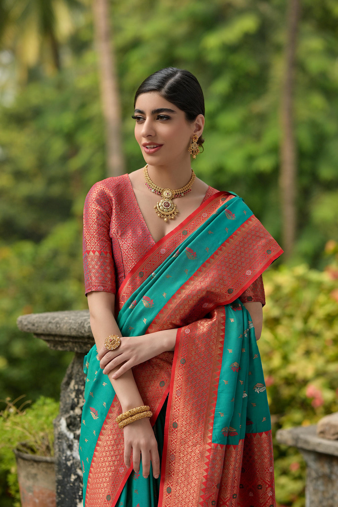 Bahaar | Tropical Teal Banarasi Silk Rich Zari Weaved Saree | Banarasii