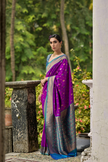 Bahaar | Royal Amethyst Banarasi Silk Rich Zari Weaved Saree | Banarasii