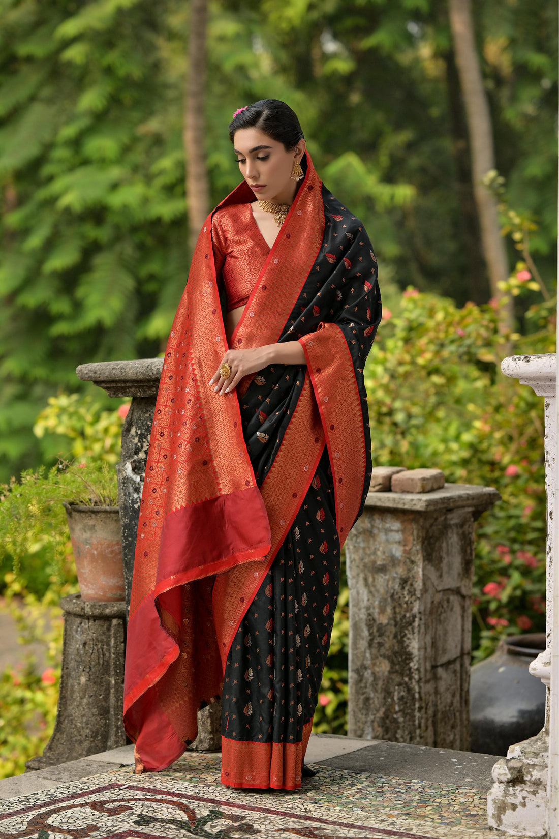 Bahaar | Onyx Black Banarasi Silk Rich Zari Weaved Saree | Banarasii