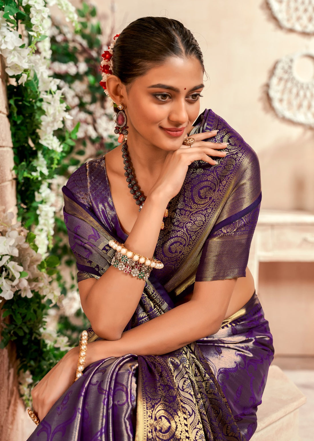 Shabnam | Royal Purple Banarasi Silk Zari Weaved Saree | Banarasii