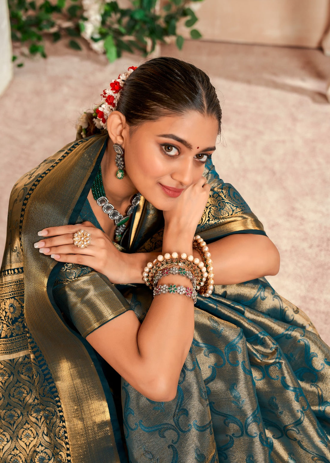 Shabnam | Teal Blue Banarasi Silk Zari Weaved Saree | Banarasii