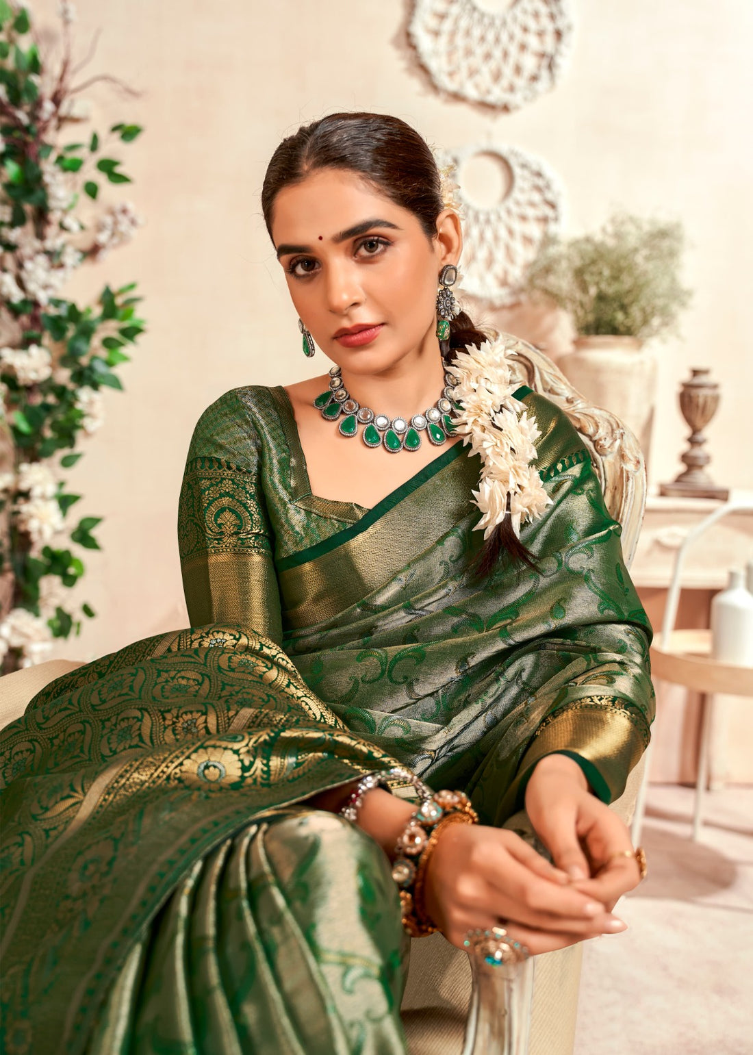 Shabnam | Imperial Green Banarasi Silk Zari Weaved Saree | Banarasii