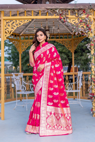 Shahzadi | Rani Pink Banarasi Silk Zari Weaved Saree | Banarasii