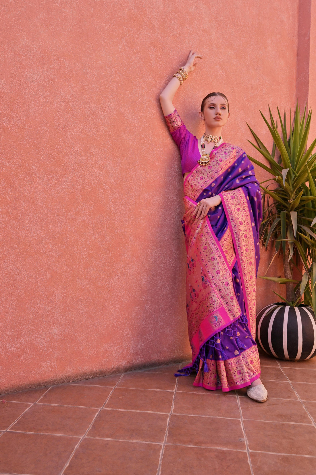 Naaz | Royal Violet Banarasi Silk Rich Zari Weaved Saree | Banarasii