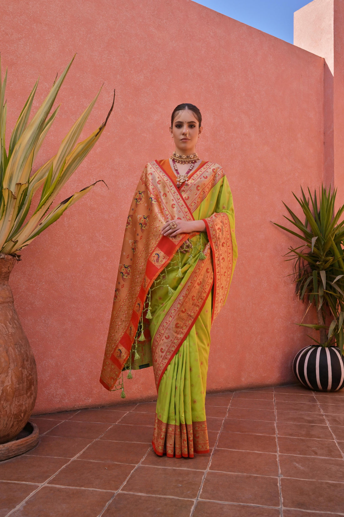 Naaz | Parrot Green Banarasi Silk Rich Zari Weaved Saree | Banarasii