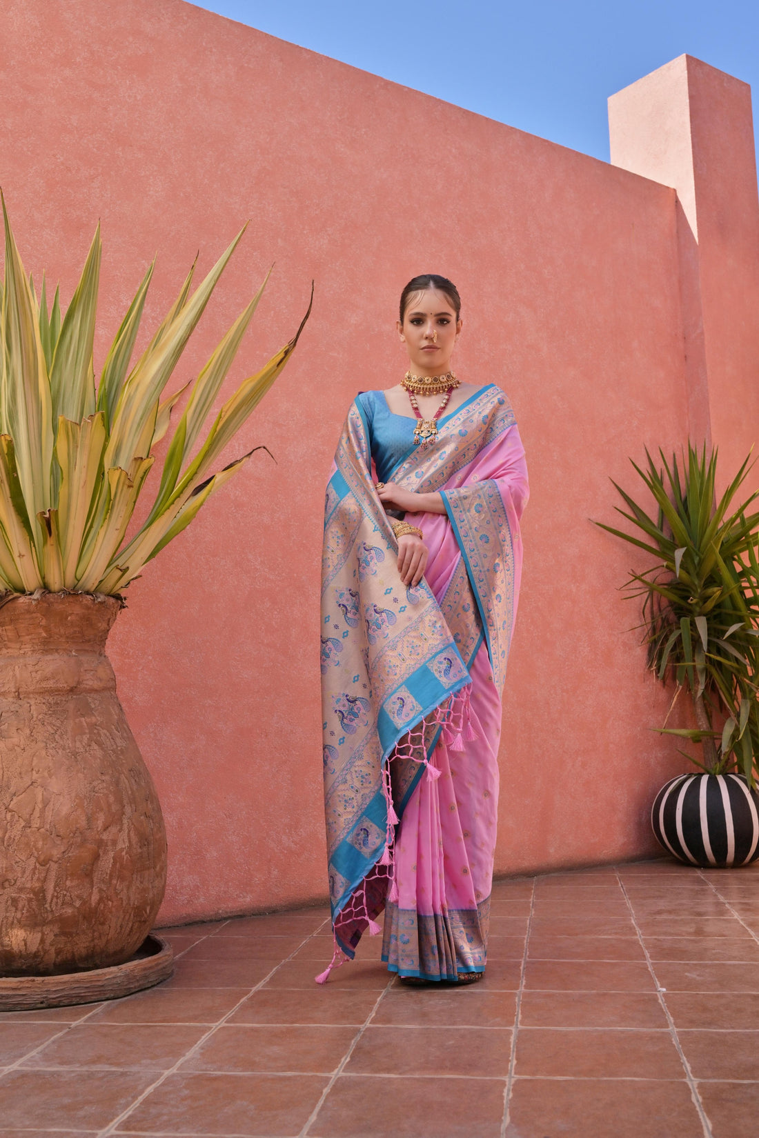 Naaz | Candy Pink Banarasi Silk Rich Zari Weaved Saree | Banarasii