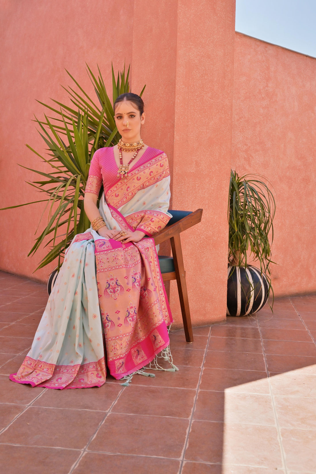 Naaz | Powder Mint Banarasi Silk Rich Zari Weaved Saree | Banarasii