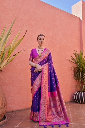 Naaz | Royal Violet Banarasi Silk Rich Zari Weaved Saree | Banarasii