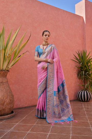Naaz | Candy Pink Banarasi Silk Rich Zari Weaved Saree | Banarasii