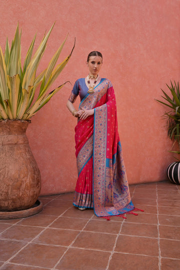 Naaz | Rani Pink Banarasi Silk Rich Zari Weaved Saree | Banarasii