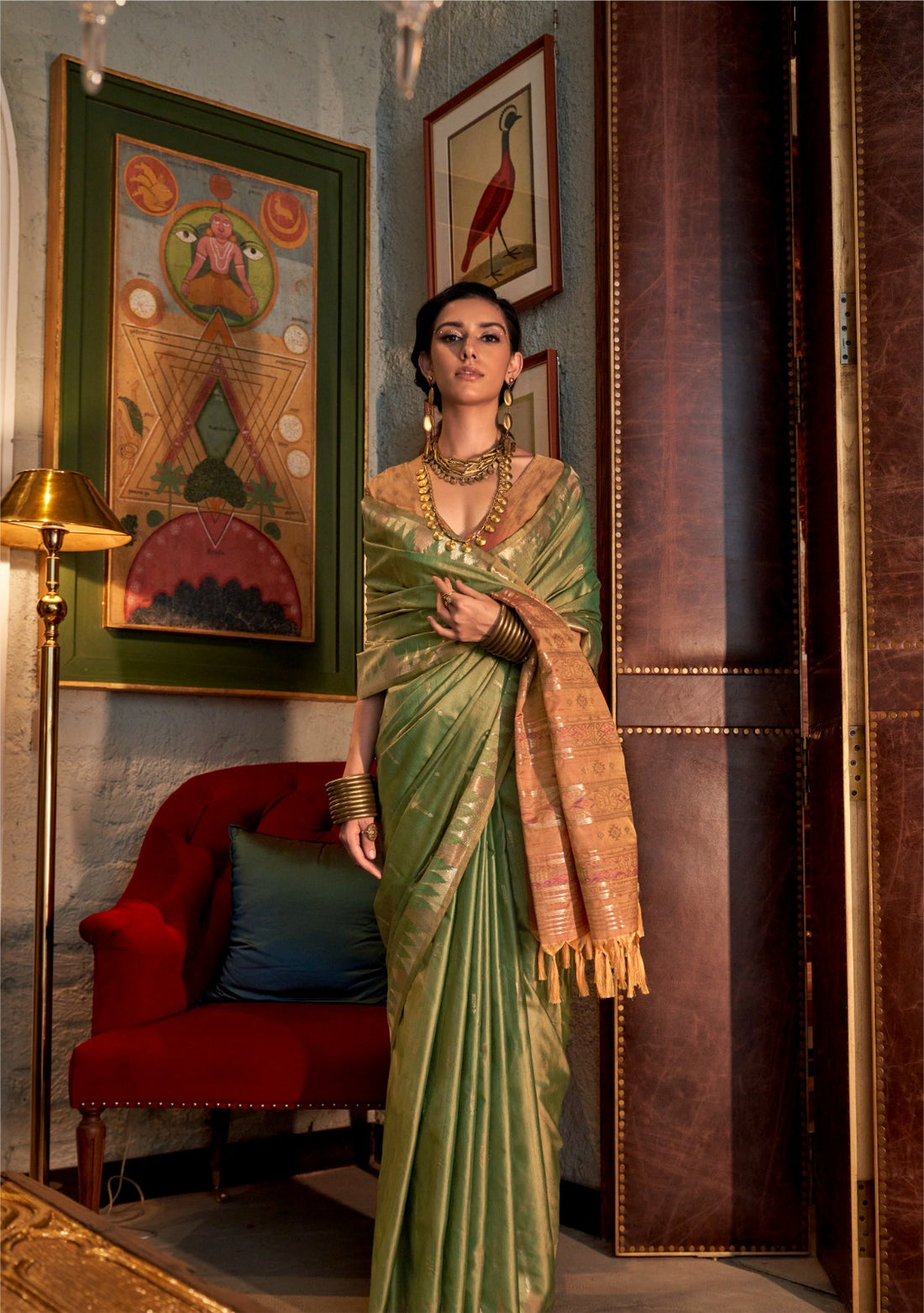 Zarafshan | Mehendi Green Banarasi Silk Rich Zari Weaved Saree | Banarasii