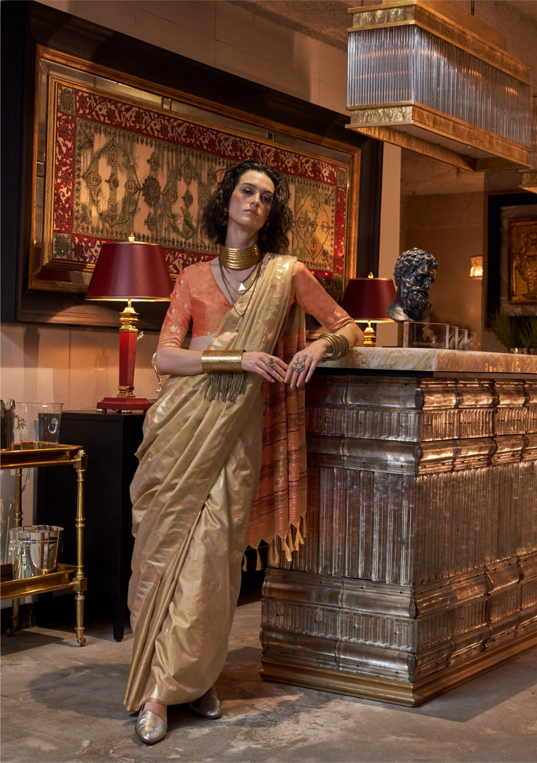 Zarafshan | Antique Gold Banarasi Silk Rich Zari Weaved Saree | Banarasii