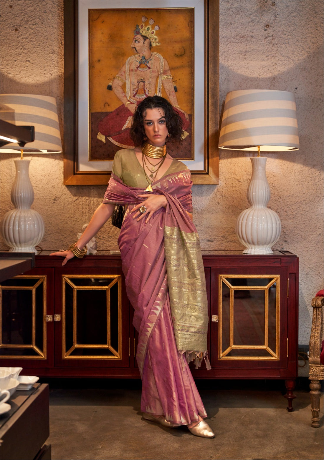 Zarafshan | Rosewood Pink Banarasi Silk Rich Zari Weaved Saree | Banarasii