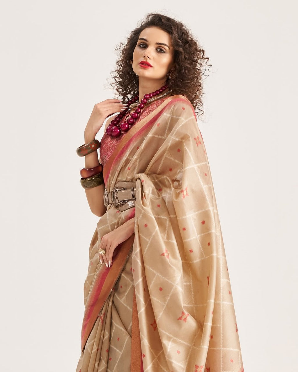 Nayab | Beige Rose Tussar Silk Zari Weaved Saree | Banarasii