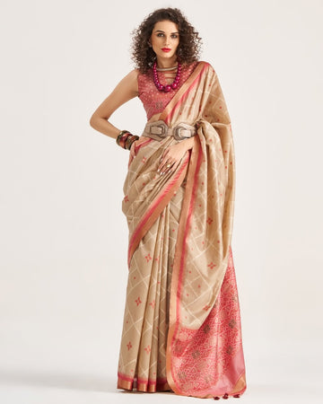 Nayab | Beige Rose Tussar Silk Zari Weaved Saree | Banarasii
