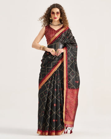 Nayab | Midnight Black Tussar Silk Zari Weaved Saree | Banarasii