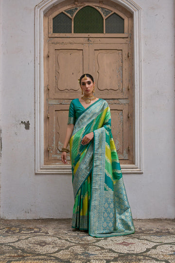Shafaq | Peacock Teal Banarasi Silk Rich Zari Weaved Saree | Banarasii