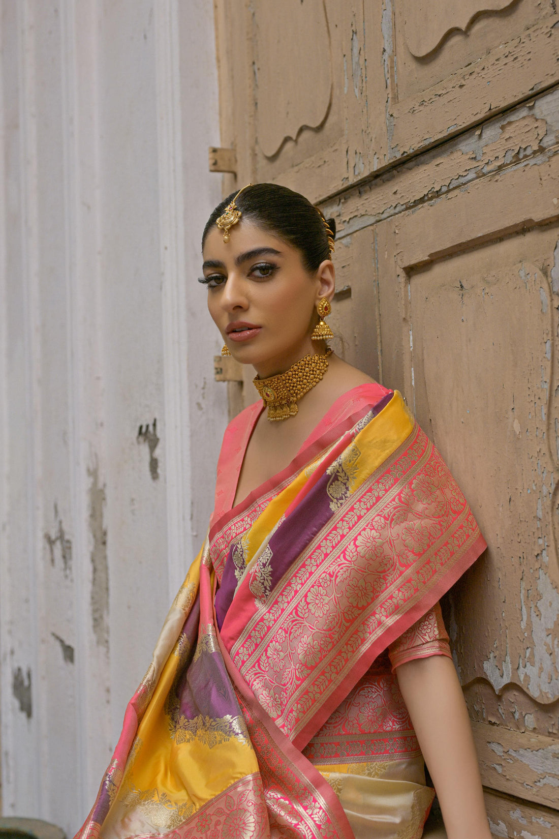 Shafaq | Coral Sorbet Banarasi Silk Rich Zari Weaved Saree | Banarasii