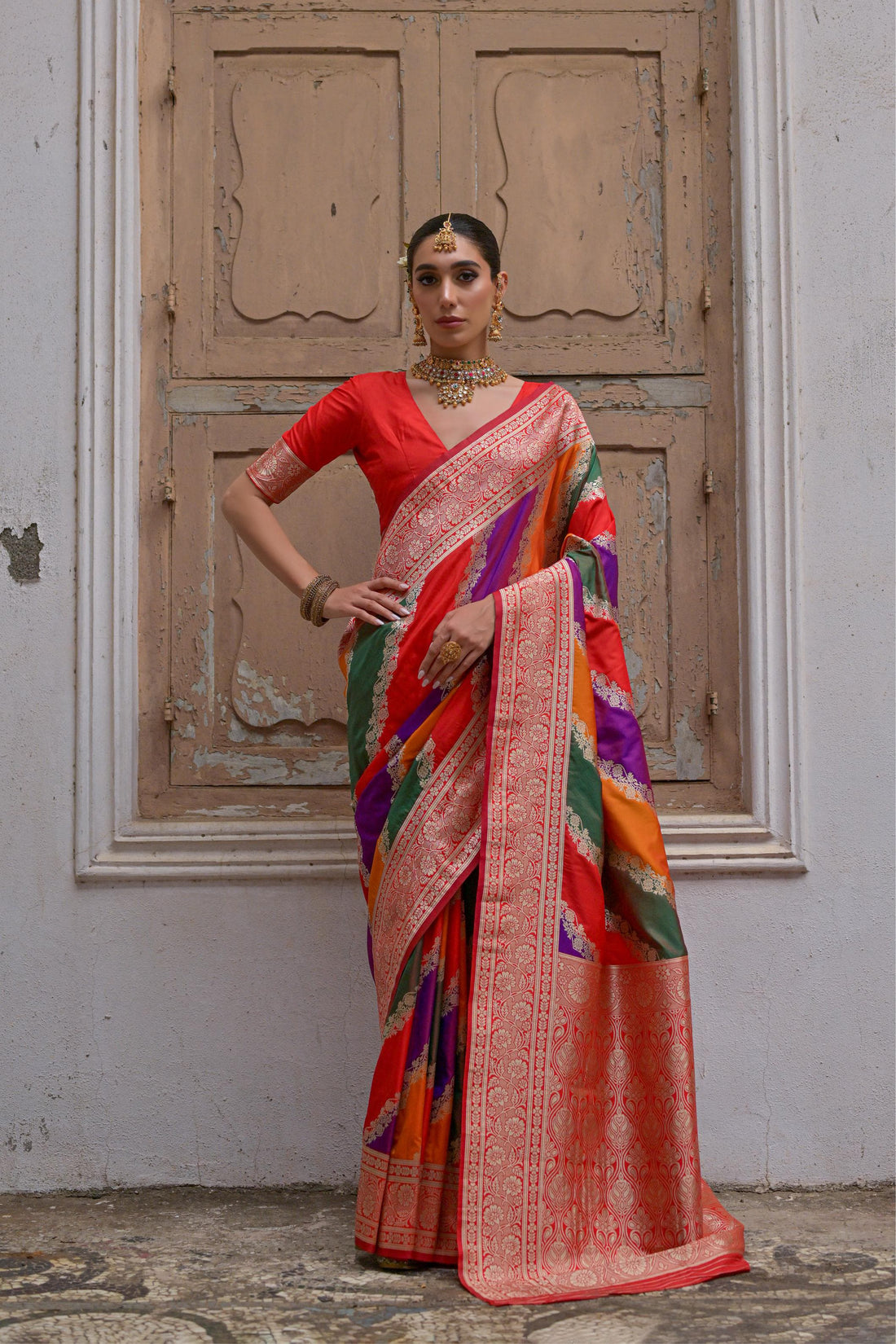 Shafaq | Vermilion Royale Banarasi Silk Rich Zari Weaved Saree | Banarasii