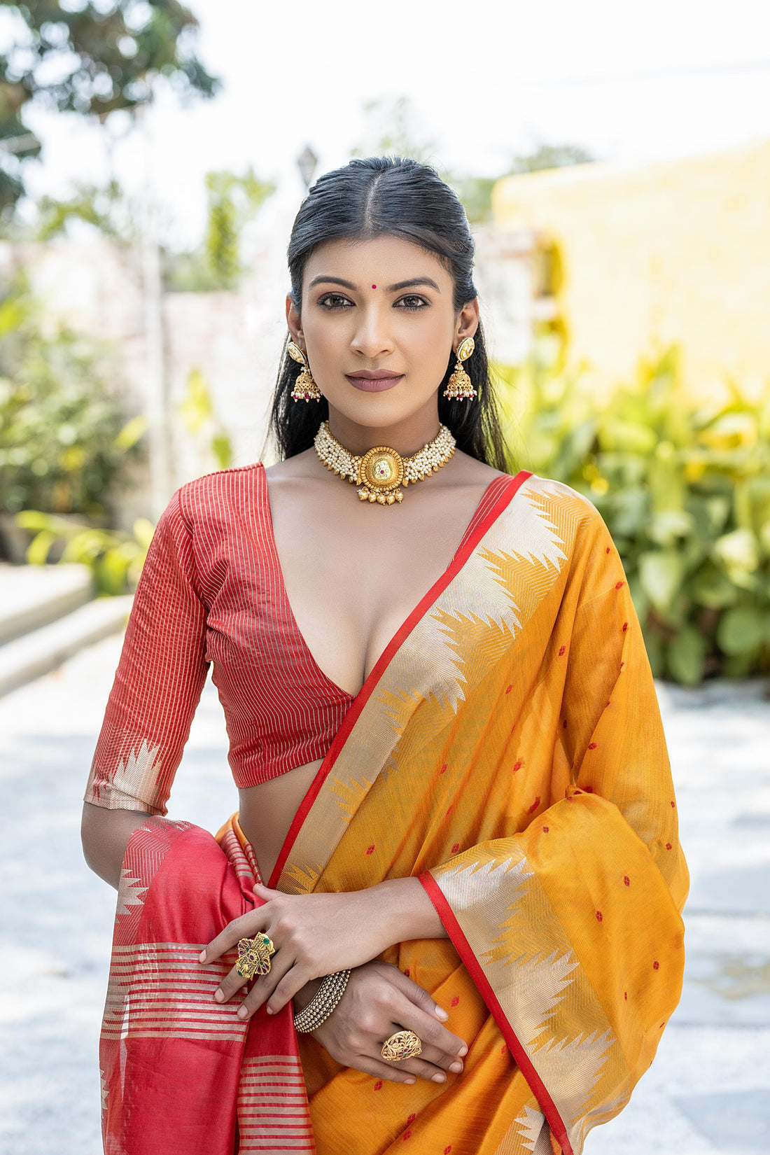 Surkhroo | Marigold Gold Tussar Silk Weaved Saree | Banarasii
