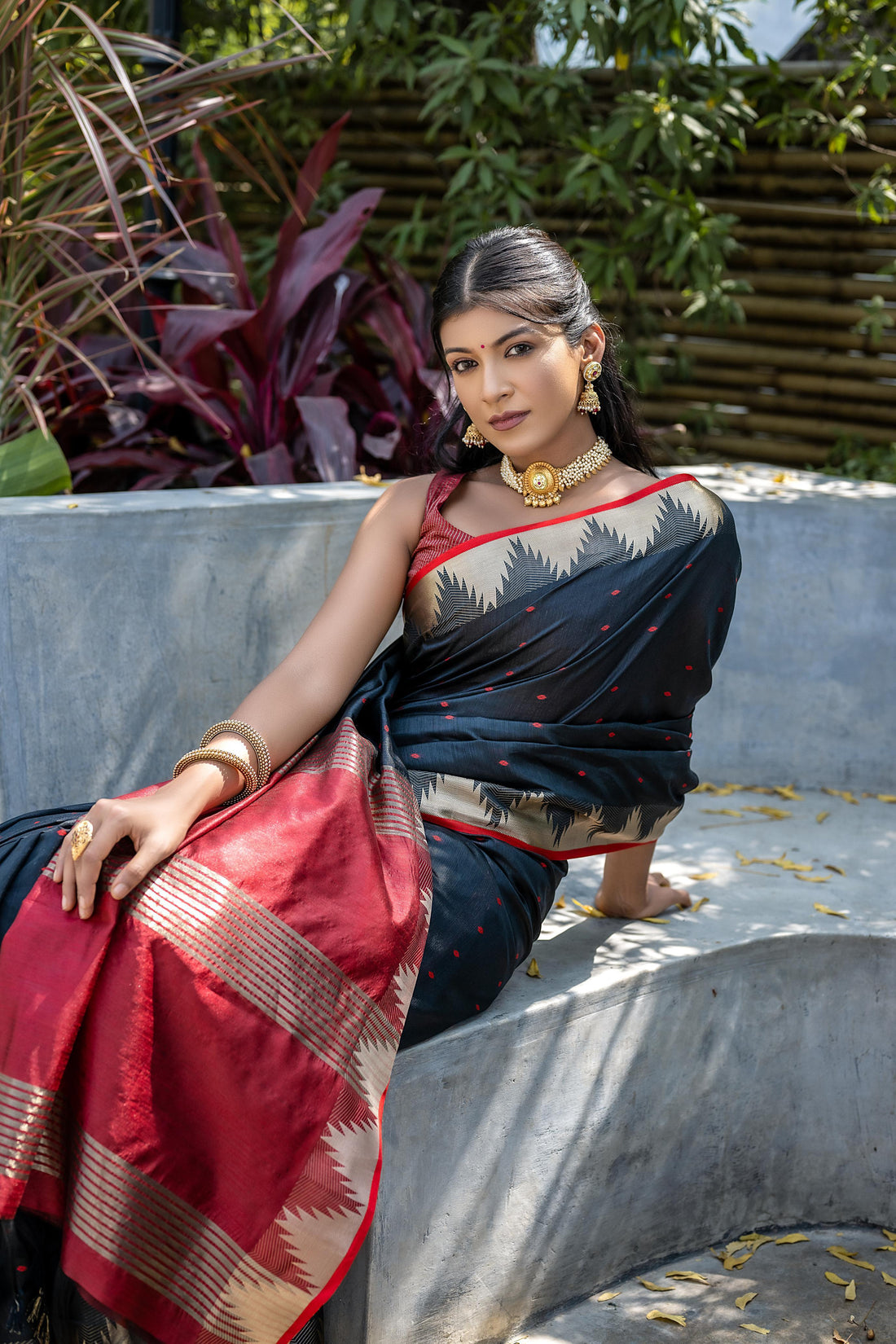 Surkhroo | Obsidian Noir Tussar Silk Weaved Saree | Banarasii